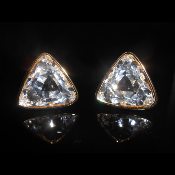 Swarovski Triangle Rhinestone Clip On Earrings